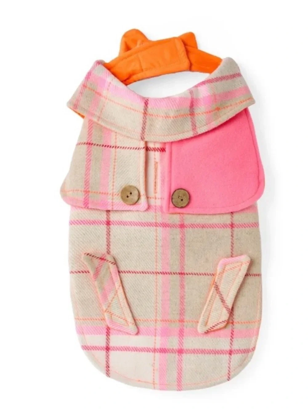 Moshiqa Pink Plaid Tartan Wool Dog Coat with Reflective Trim Size XL